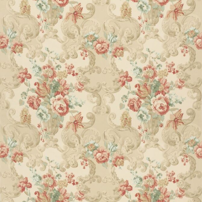 Mulberry Fabric FD2011.R114 Floral Rococo Lovat/Red