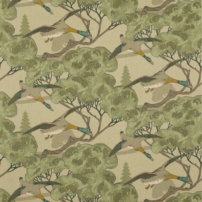 Mulberry Fabric FD205.S16 Flying Ducks Emerald