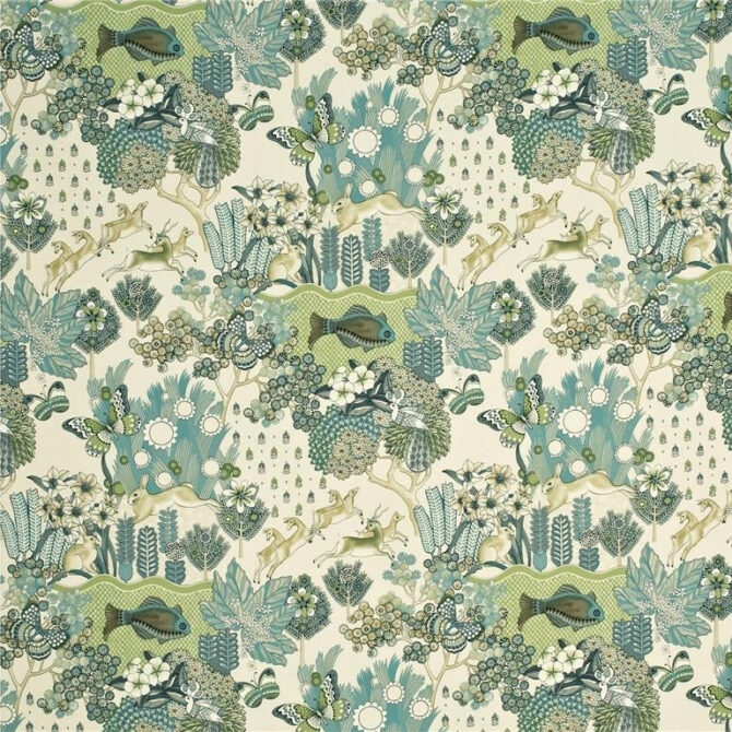 Mulberry Fabric FD259.R38 Glendale Teal/Leaf